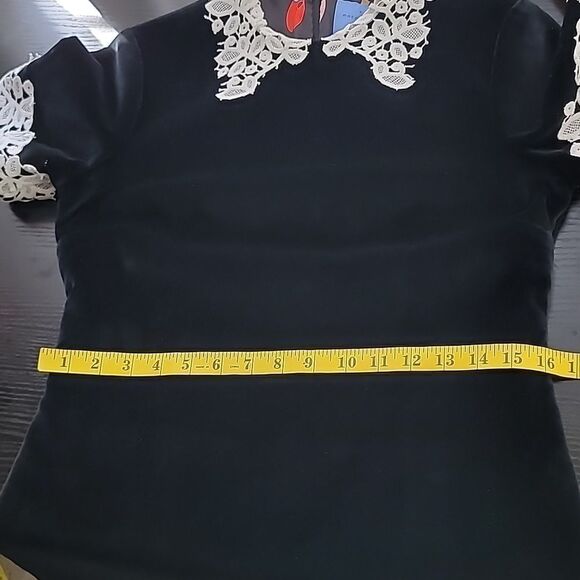 Macgraw OPIUM Velvet Silk Lined, Lace Sleeved Mini Dress - Picture 8 of 15